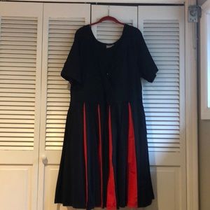 Fit and Flare Black Dress with Red Insets